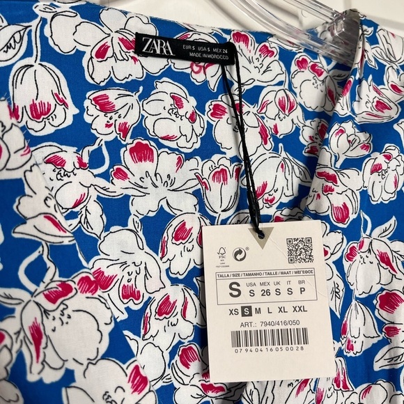 NWT ZARA Floral Print Poplin Cotton Tie Mini Dress S - Picture 10 of 15
